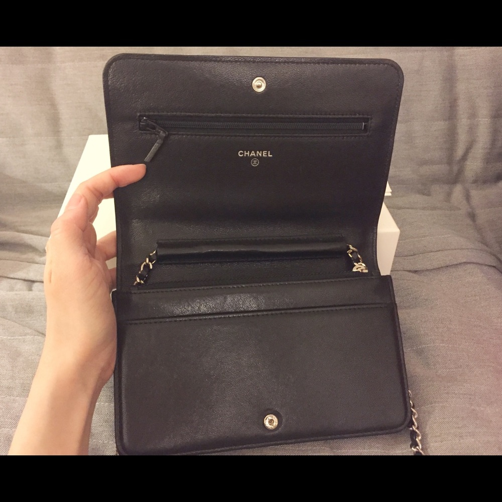 CHANEL Lambskin Quilted Wallet On Chain WOC Black - Picture 6 of 8
